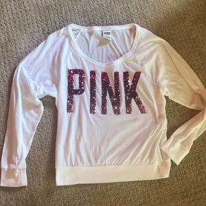 VS PINK Sequin Logo Long Sleeve Tee